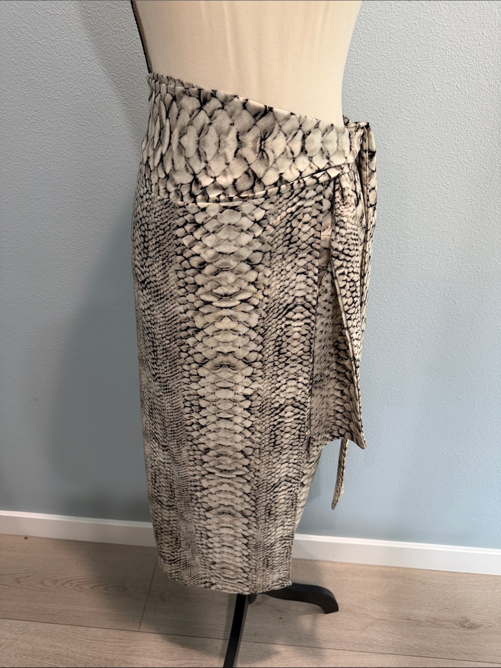 Vici Neutral Snake-Print Wrap Skirt in Beige and Black
